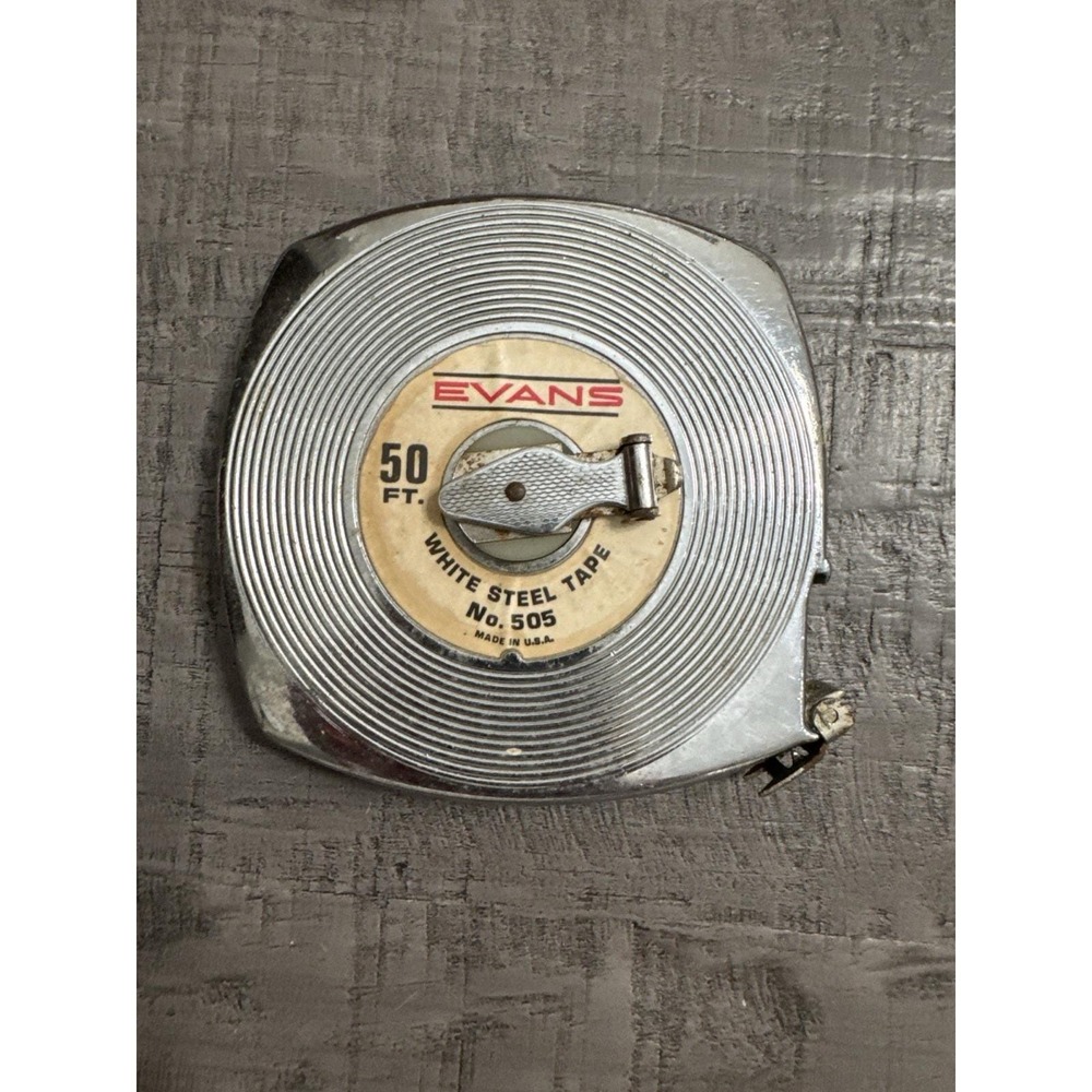 Vintage EVANS No. 505 50 Ft White Steel Tape Measure – Made in USA – Works Great